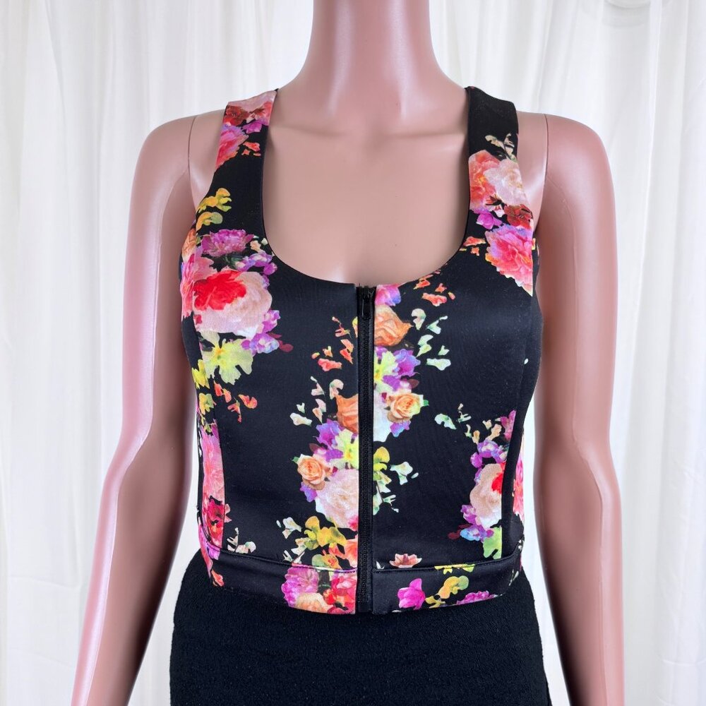 Women's VO JEANS Floral Zipper Front Racerback Crop Top Size Large